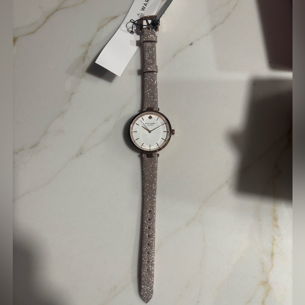 Kate Spade Women's Holland Three-Hand Rose Gold-Tone Glitter Leather Watch - Picture 3 of 5